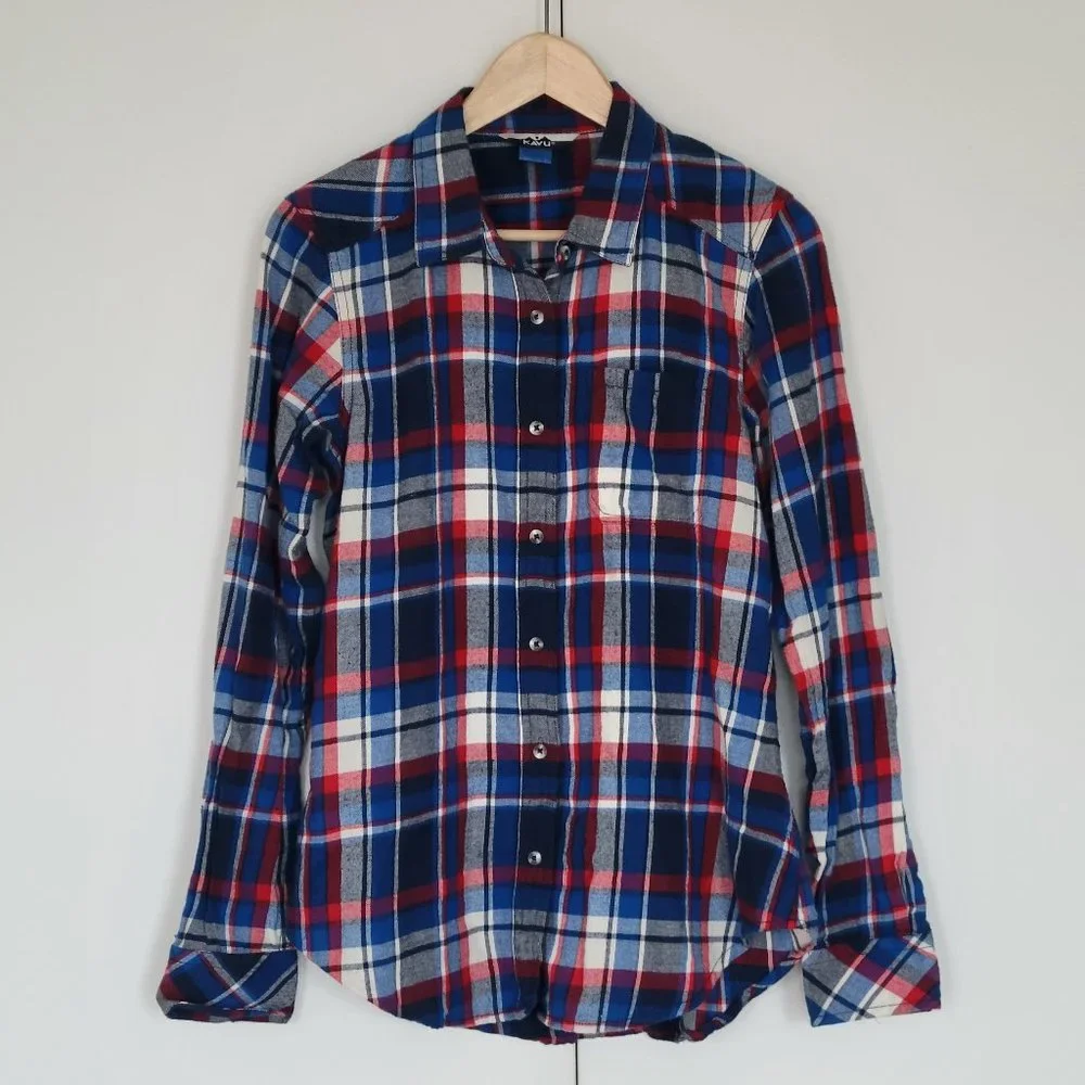 Kavu Plaid Flannel Long Sleeve Shirt - Medium - Blue/red/white - Picture 3 of 10